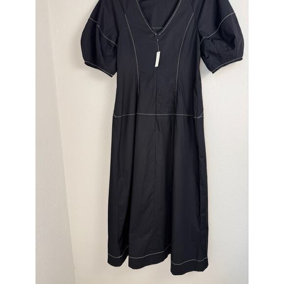 Madewell Women's Puff-Sleeve Drop-Waist Midi Dress Black 6 - Picture 8 of 13